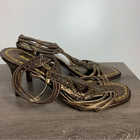 Dollhouse Womens Strappy Jewelled Heeled Sandals Sz 8 Boho Whimsy Fairycore FLAW - Picture 15 of 16